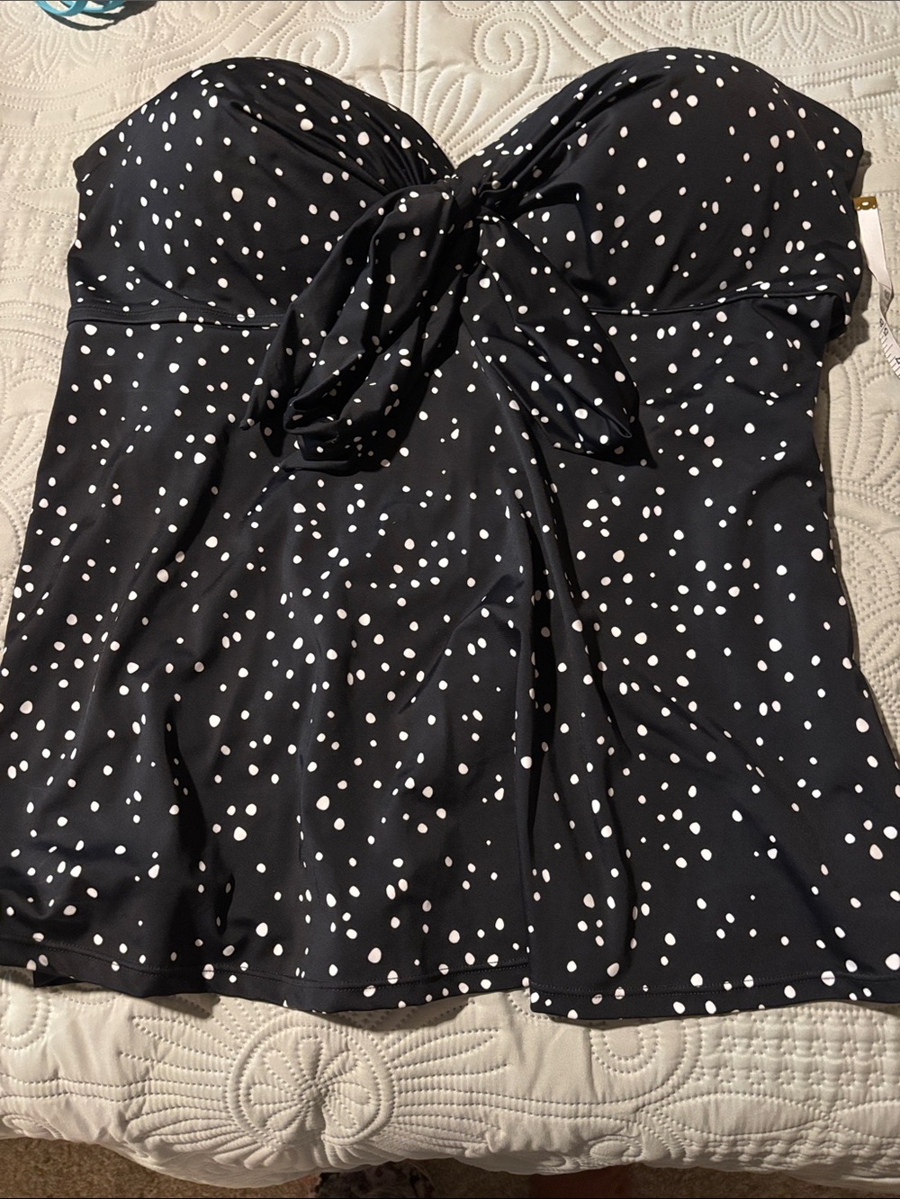 Black & White Polka Dot Swim Tankini Top